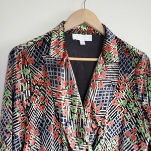 Anthropologie Velour Jacket Women's 10 Black Green Red Floral